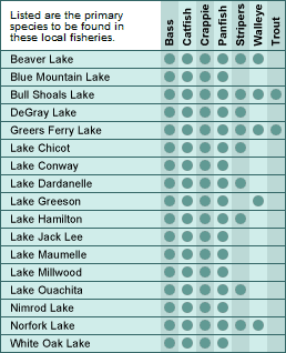 Arkansas major lakes and fish chart