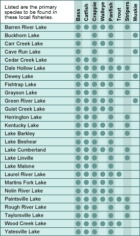 Kentucky major lakes and fish chart